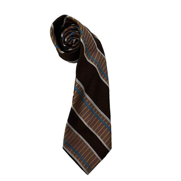 Wemlon by Wembley Diagonally Striped Brown Tie Blues Marigolds - Picture 3 of 3